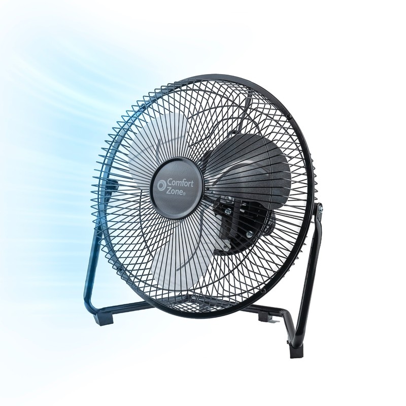 Comfort Zone 9" Cradle Floor Fan, 3 Speeds, All Metal,