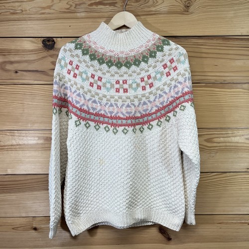 Vtg Casual Corner Sweater Medium Cream Pink Fair Isle