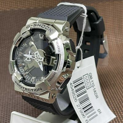 Pre-owned Casio G-shock Gm-110-1a Metal Covered Bezel Metallic Look Analog Digital Watch