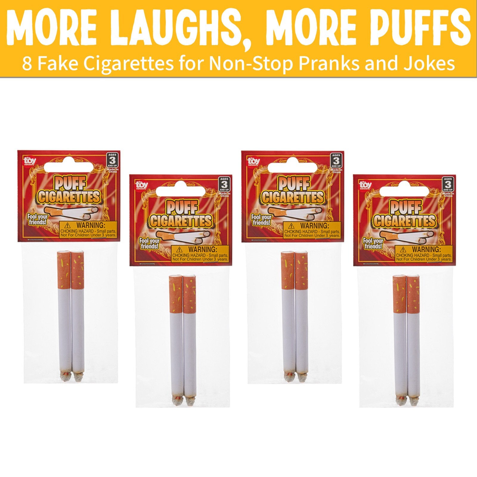 Fake Puff Cigarettes That Blow Smoke - 8 Pack - 3.25 Inch Realistic Faux Cigs