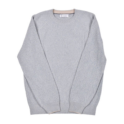 Pre-owned Brunello Cucinelli Men's Crew Neck Cashmere Blend Knit Sweater In Blue