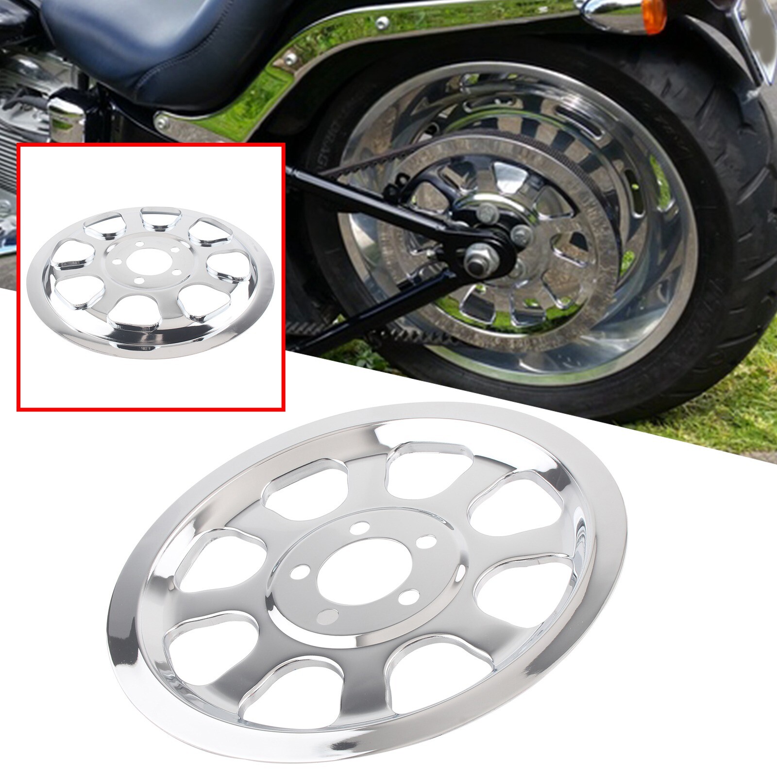 Chrome Rear Outer Pulley Cover Insert For Harley Heritage