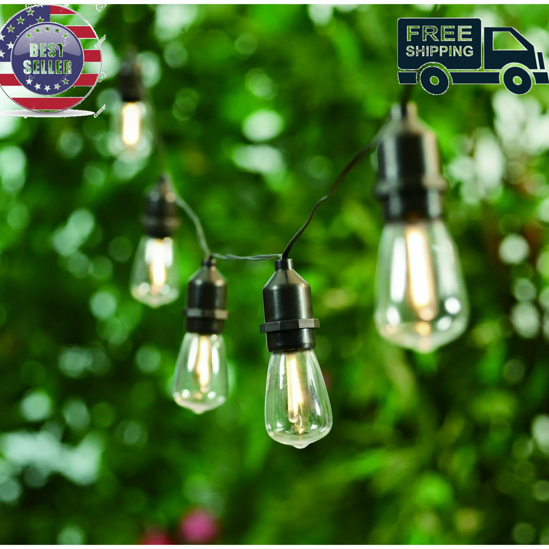 Better Homes & Gardens 15-Count Solar Powered Edison Outdoor String Lights,