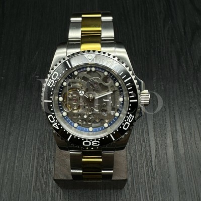 Custom Made Skeleton Watch 40mm Sub Style Diver NH70 Auto Movement B/WHT S/GD OY