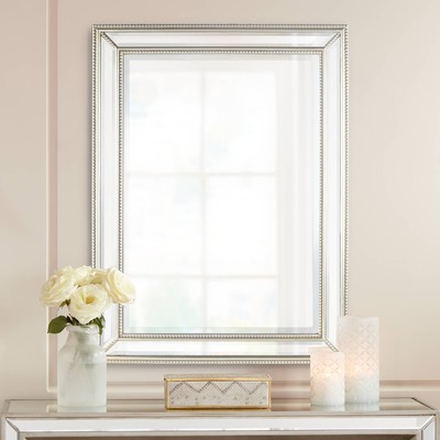 Palais Rectangular Vanity Wall Mirror Modern Beveled Silver Frame 30'' Wide House