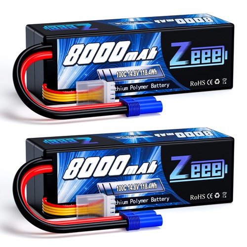 2x Zeee 14.8V 100C 8000mAh 4S Lipo Battery EC5 8S Hardcase for Car Truck Buggy