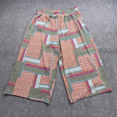 Rose+Olive Pants Womens 2X Wide-Leg Patchwork Culottes Crop Pull On Boho Fairy