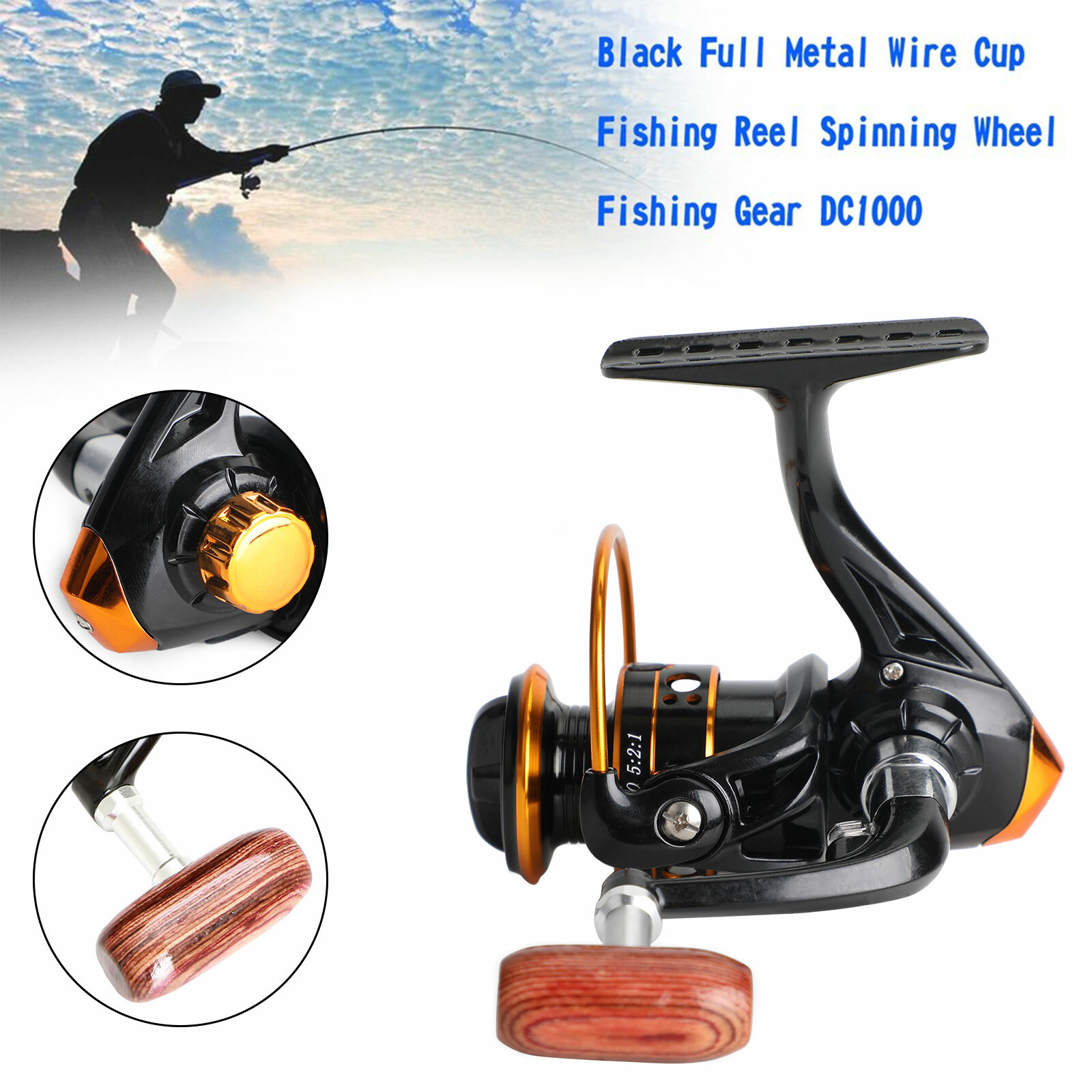 Black Full Metal Wire Cup Fishing Reel Spinning Wheel Fishin