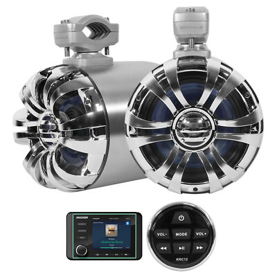 KICKER KMC5 Marine Bluetooth Receiver+Remote+(2) 6.5'' Chrome Tower Speakers