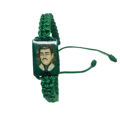 Jesus Malverde Knotted Green Rope Bracelet Handmade Adjustable