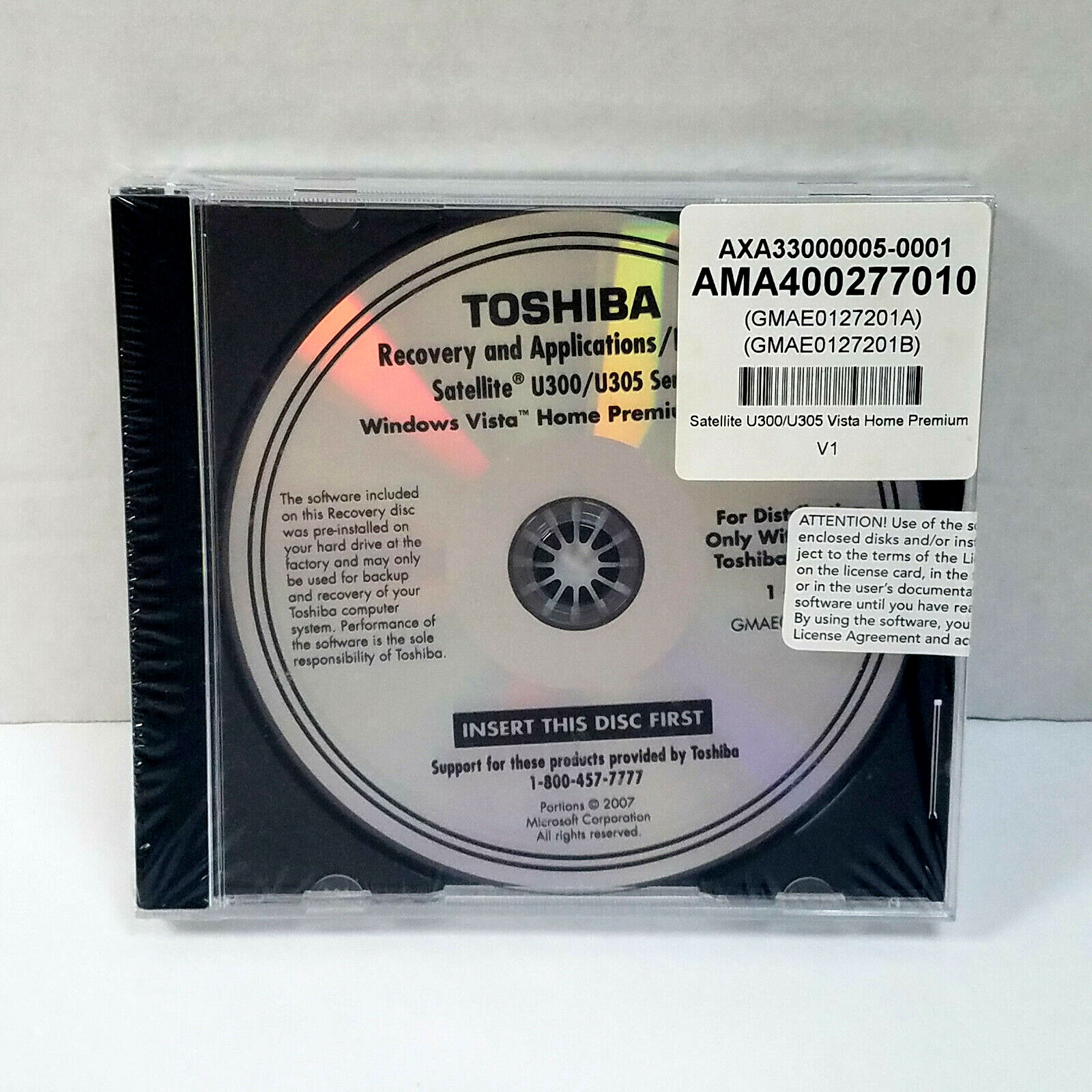 Toshiba Satellite Recovery Discs Authentic Original  U300 & U305 Series Laptops