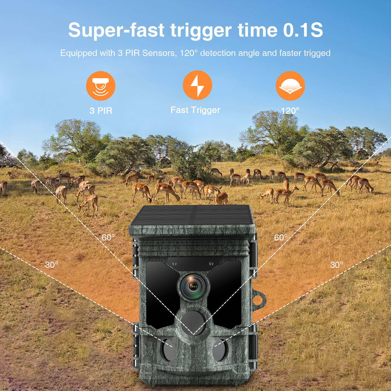 Solar Panel 4K 46MP Trail Camera WiFi Bluetooth Wildlife Monitor Hunting Game