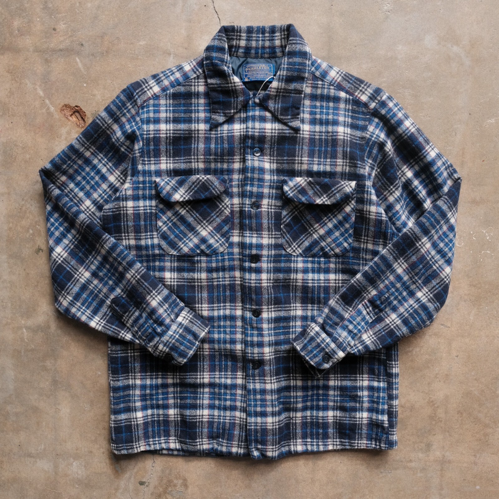 トップス 70s Pendleton Board Shirt VTG 70s USA BLUE PENDLETON WOOL BOARD SHIRT CHECK PLAID BEACH BOYS