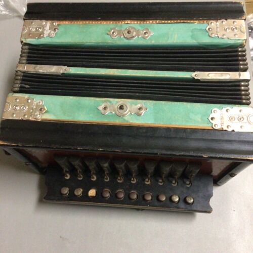 Vintage Squeeze Box 10 Button Wood Accordion Musical