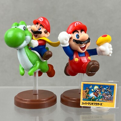 Furuta Super Mario Bros. Riding Yoshi & Mushroom 2pc Choco Egg Figure Lot Japan