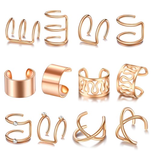 12PC Ear Cuff Stainless Steel Helix Cartilage Clip on Wrap Earrings Non Piercing