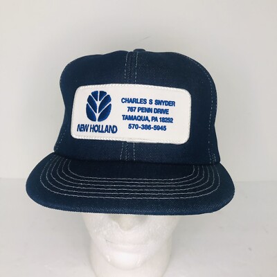 Vintage K Products New Holland Farm Equipment SnapBack Blue Denim Hat Cap