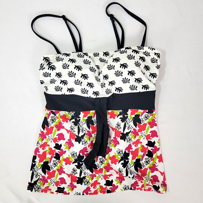 Venus Women's Bathing Swimming Swim Suit Top Black White Pink Flowers MEDIUM