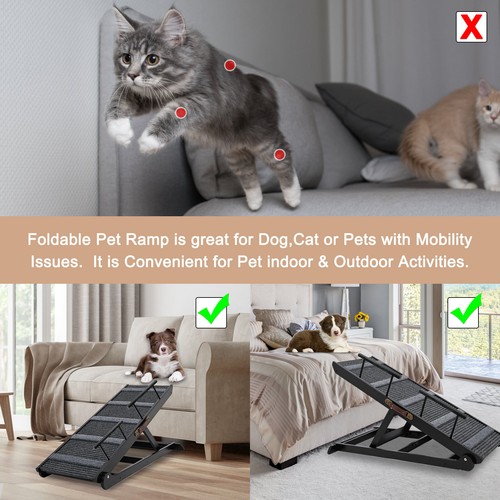 Begonia.K Dog Ramp for Sofa Bed 6 Adjustable Pet Ramp Folds Flat & Side Rail