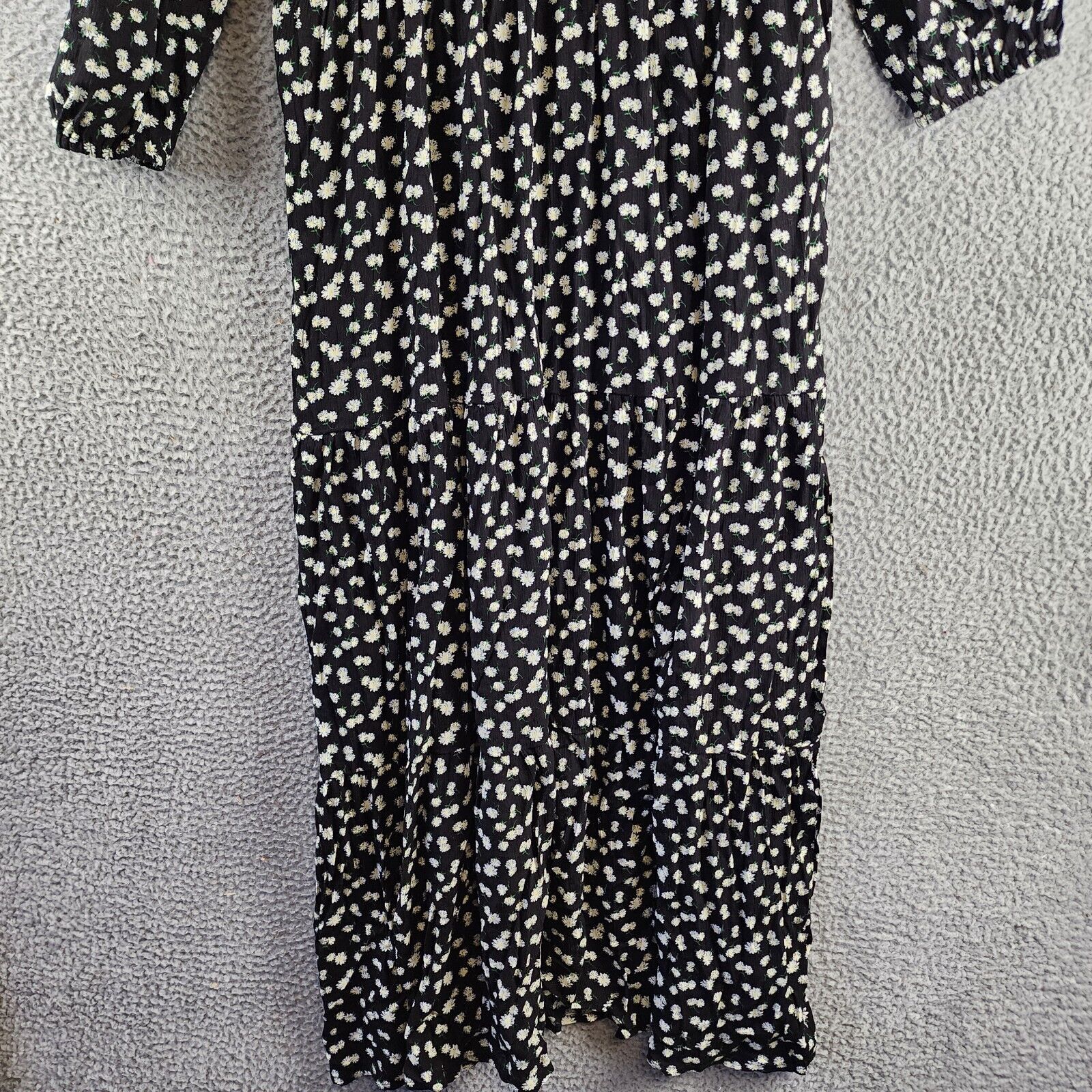 NY Collection Petite 3/4 Sleeve Crinkle Tiered Maxi Dress Women's PL Black/White - Picture 15 of 15