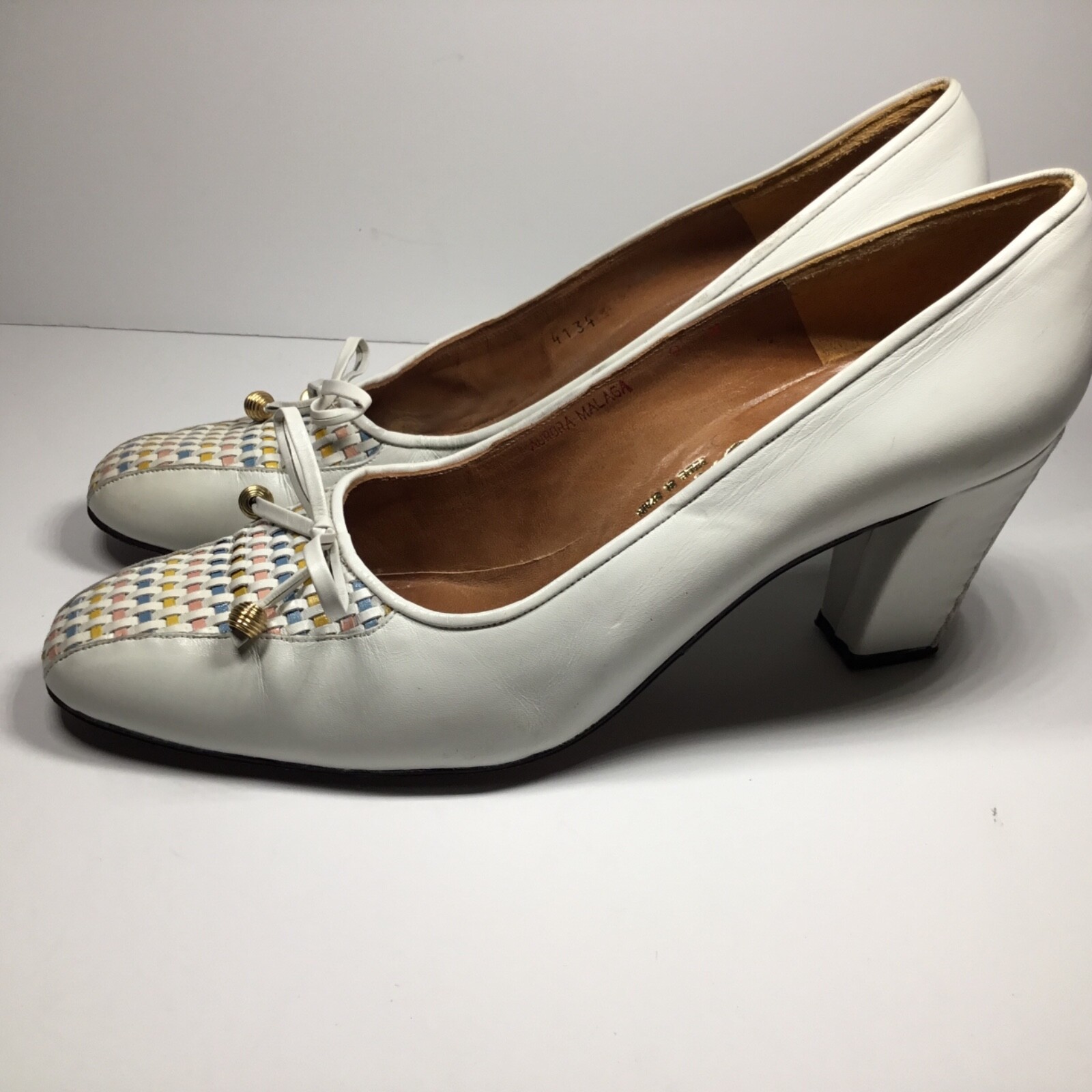 Rosina Ferragamo Schiavone Heels Womens 9N Vintage White Leather Shoes Spain