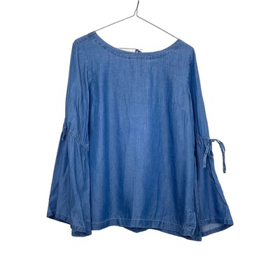 Ann Taylor Loft blue chambray bell sleeve top long sleeve sz small