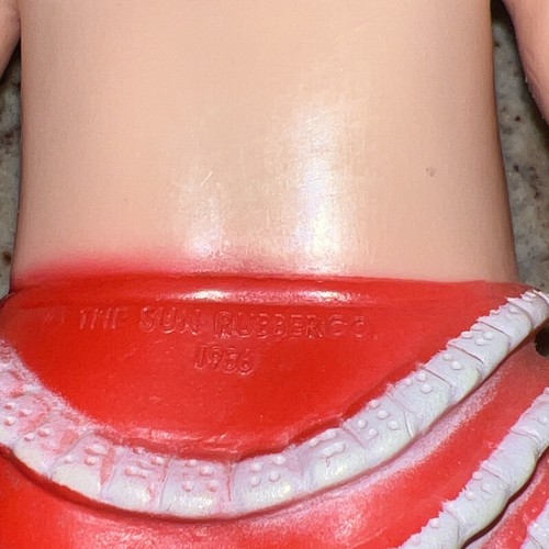 Vintage The Sun Rubber Co 1956 10" Baby Doll Squeak Toy Red Romper! Excellent!!