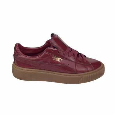 Puma Basket Platform Low Shoes Patent Leather Trainers Burgundy Gum Women's 7 US