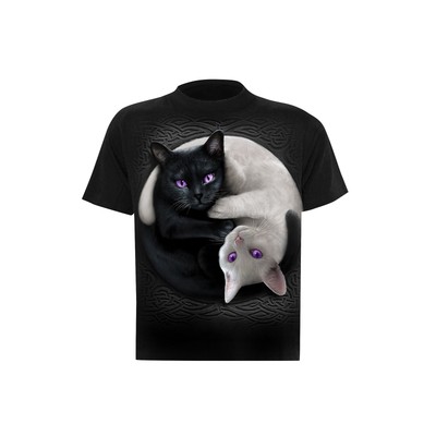 Yin and Yang Cats Short Sleeve Graphic Cotton T-Shirt