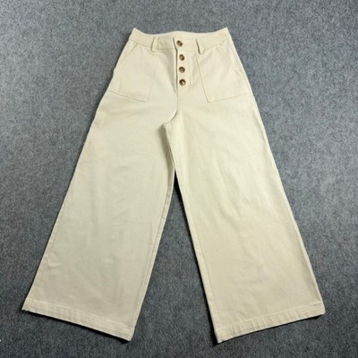 MI AMI Womens Wide Leg Pants Small Cream High Waisted  Patch Pocket Button Fly