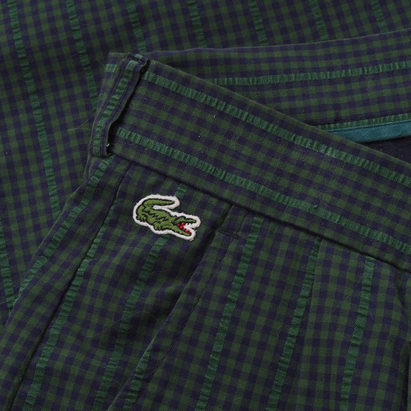 90s〜 LACOSTE plaid baggy slacks Lacoste Vintage Men's Green Blue Check Trousers Pants size