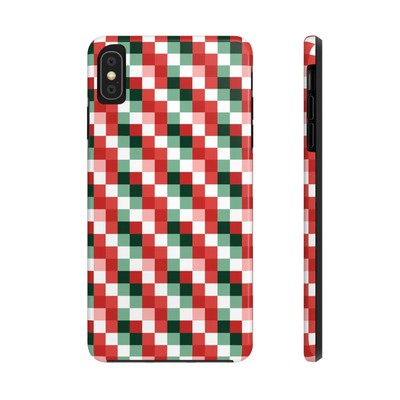 Red & Green Christmas Pattern Tough iPhone 11 12 13 14 15, Samsung Galaxy Case