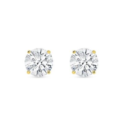 Pre-owned Shine Brite With A Diamond 4.5 Ct Round Cut Earrings Studs Solid Real 14k Yellow Gold Push Back Basket In White/colorless