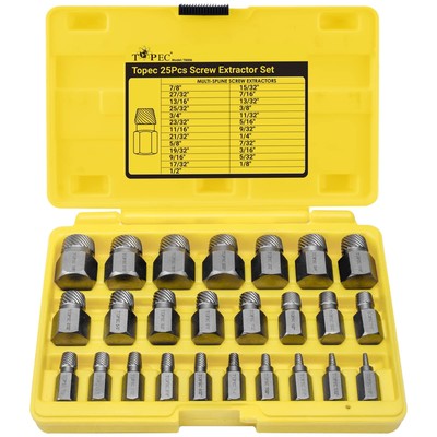 25Pcs Screw Extractor Set Hex Head Multi-Spline Easy Out Bolt Extractor Set