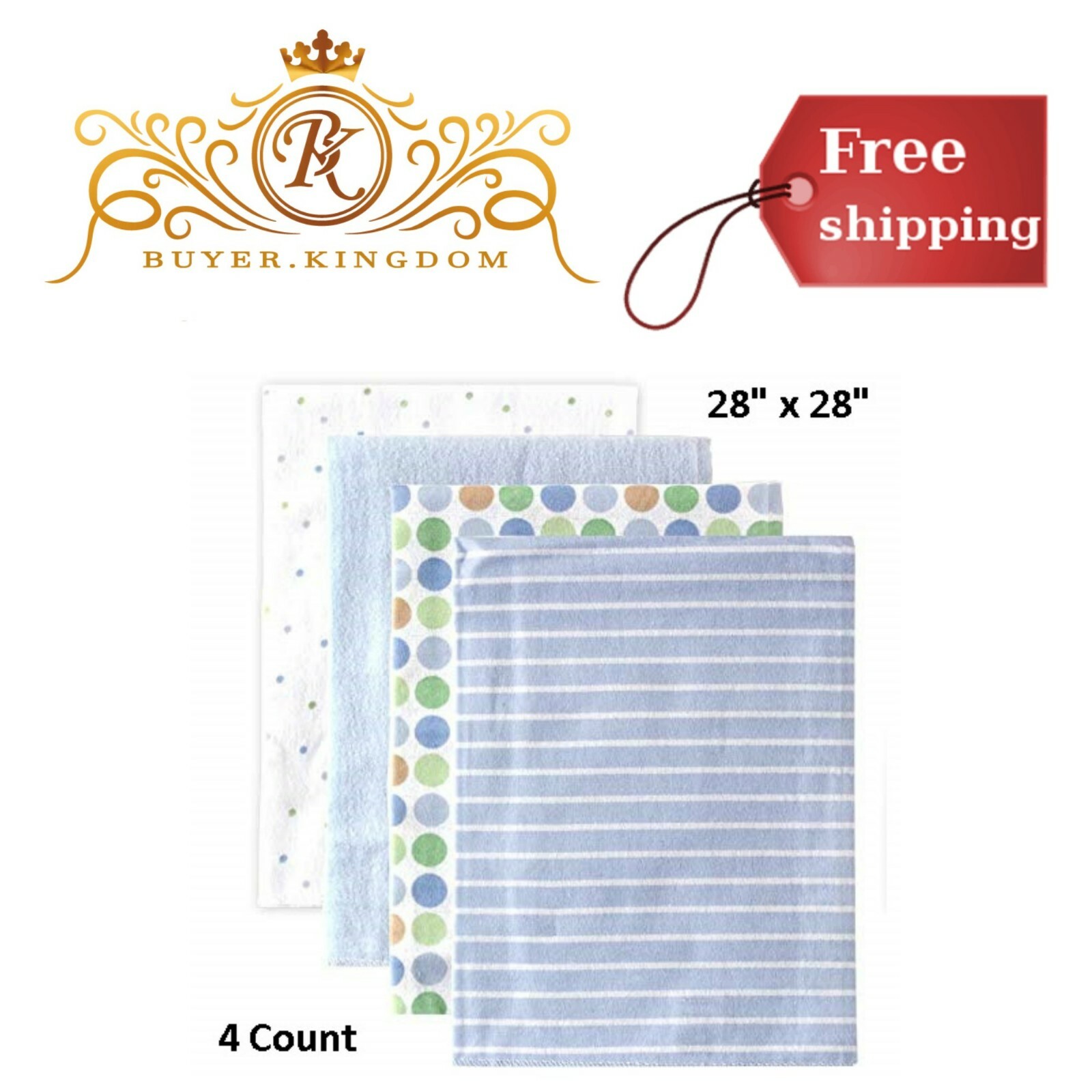 4 Count Flannel Cotton Receiving Blankets Blue For Sleeping Cuddling Burp Cloth