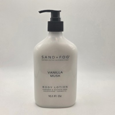 Sand + Fog Vanilla Musk Body Lotion 10.1 Oz New Glass Bottle W/ Pump