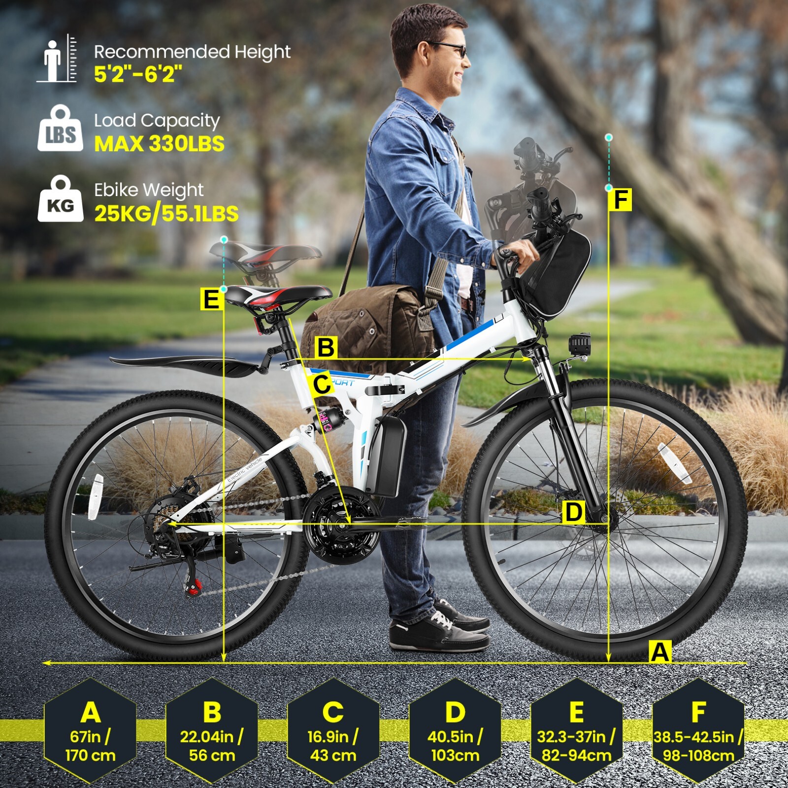 26" Folding Electric Bike Mountain Bicycle 500W w/48V Removable Battery Ebike