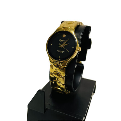 Gruen Precision Diamond Watch Black Dial Gold Tone Quartz