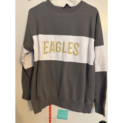Fan Cloth Eagles Sweatshirt Womens Medium Grey White Stripe Crew Neck Pullover