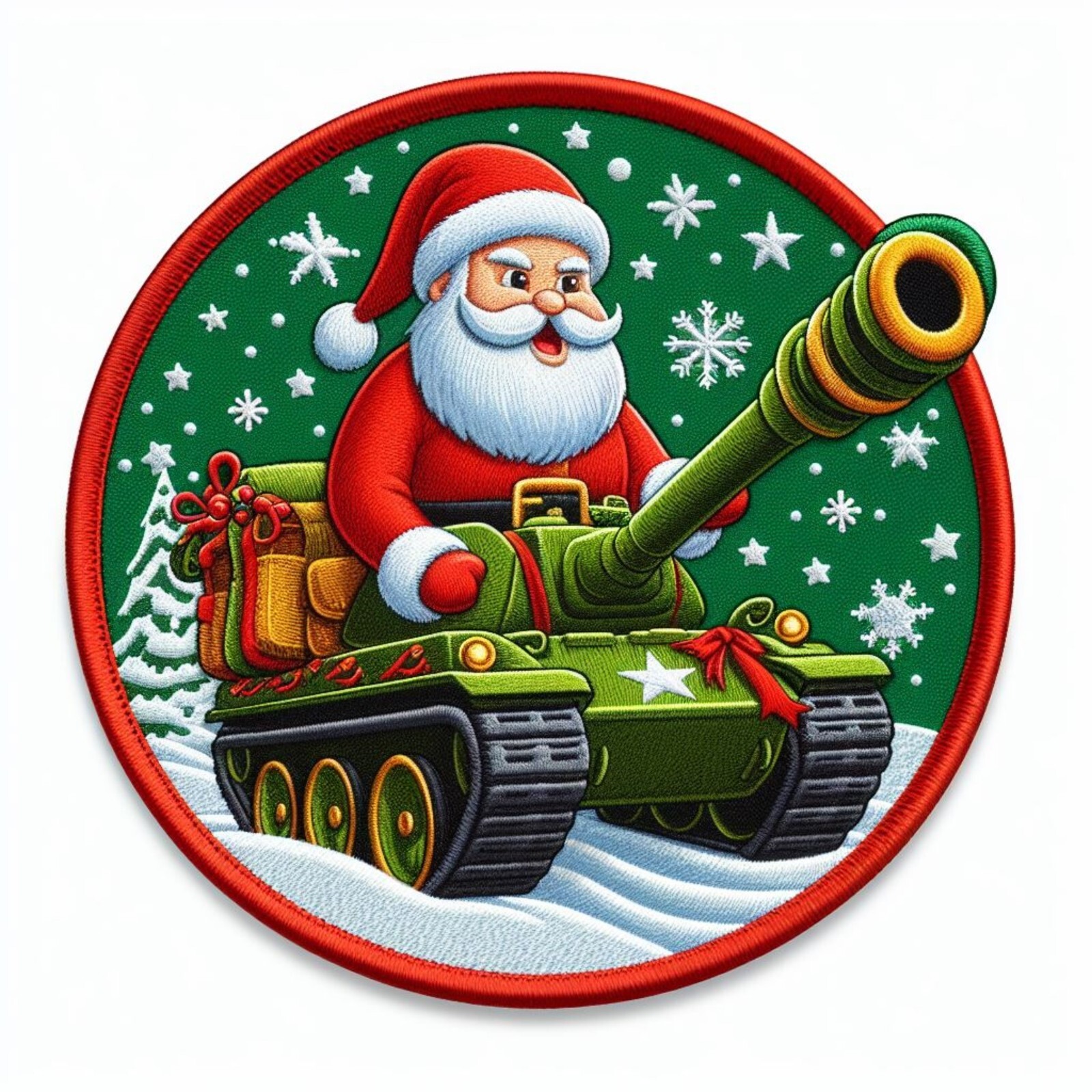 Angry Santa Riding a Tank Patch iron-on Applique Christmas Badge Funny Humor