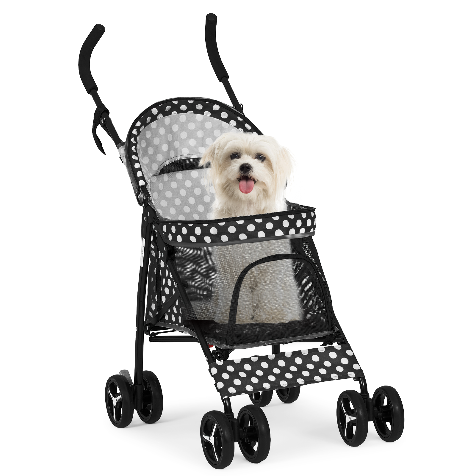4 Wheels Pet Stroller Foldable Cat Dog Travel Carrier Storage Basket w/Skylight