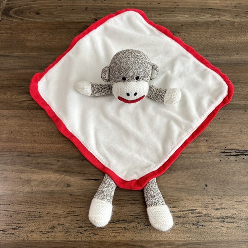Monkey Lovey Security Blanket Plush Red White Rattle