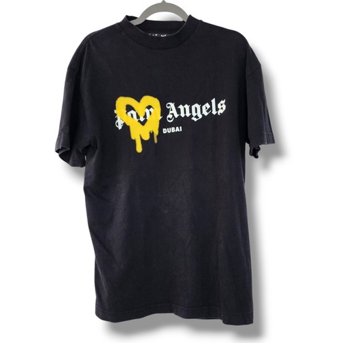 Palm Angels Dubai Men's Black Logo Print Cotton Crew Neck T