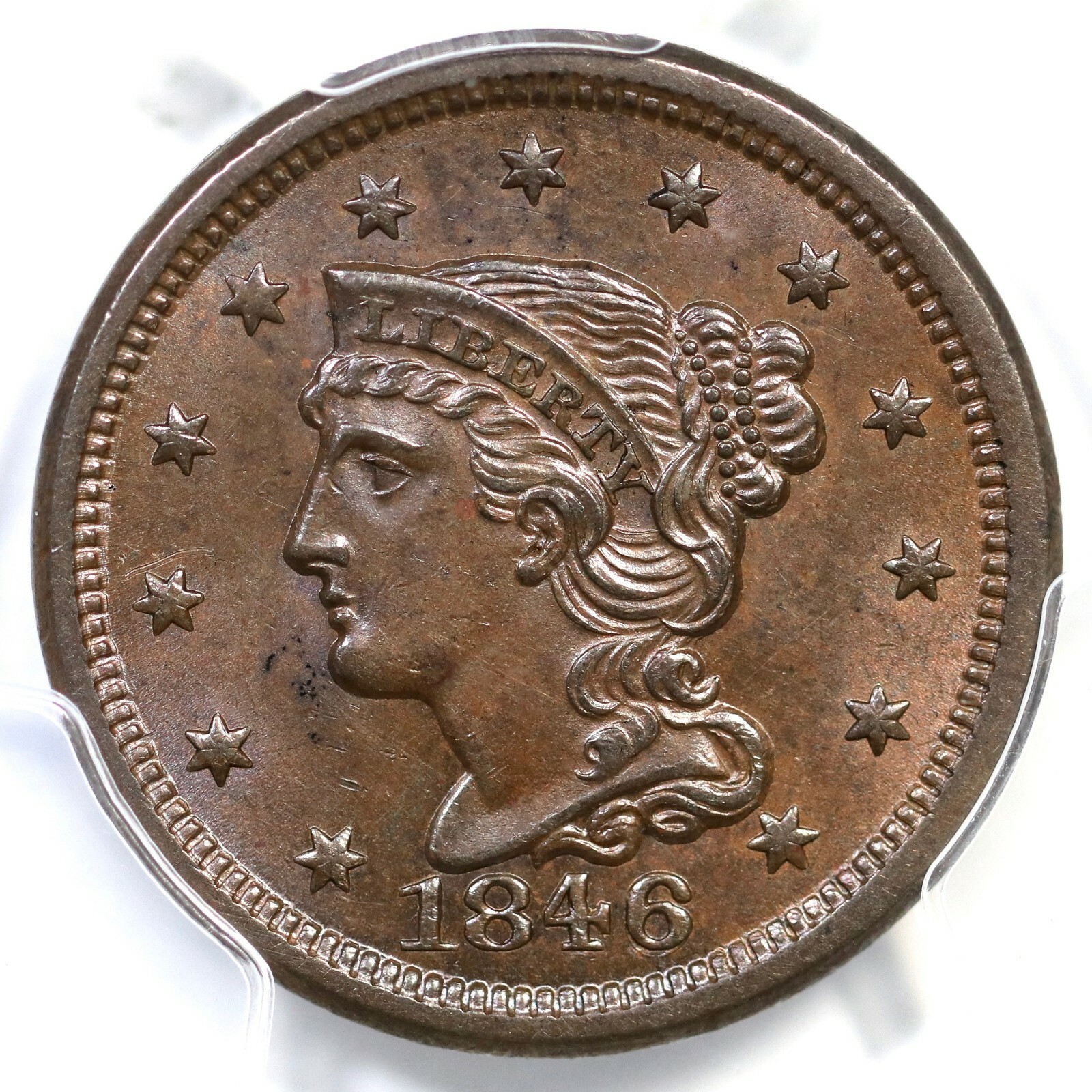 1846 N-6 PCGS MS 63 BN CAC Small Date Braided Hair Large Cent Coin 1c 1846 N-6 PCGS MS 63 BN CAC Small Date Braided Hair Large Cent Coin 1c