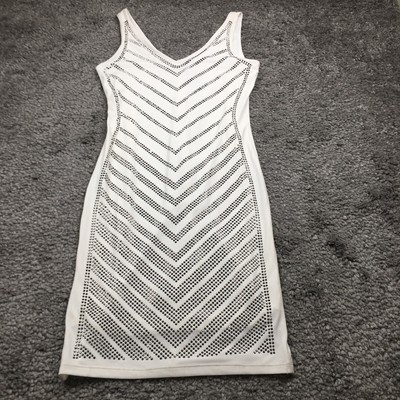 Carmen Marc Valvo Womens Sheath Dress Sz S White Cut and Sew Studded Bodycon NWT