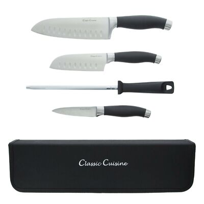 Professional Quality 4 Pc Knife Set with Travel Bag Santuko Pairing Sharpener