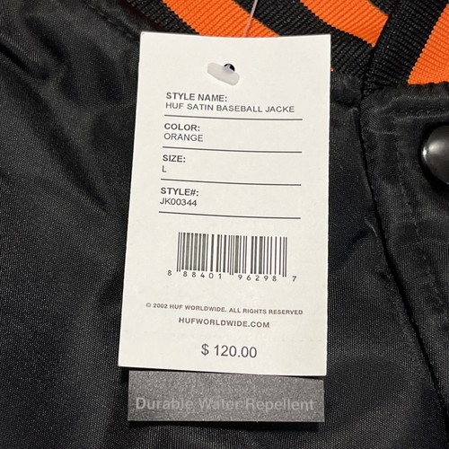 New HUF Satin Bomber Baseball Jacket Black Orange Men’s Size Large