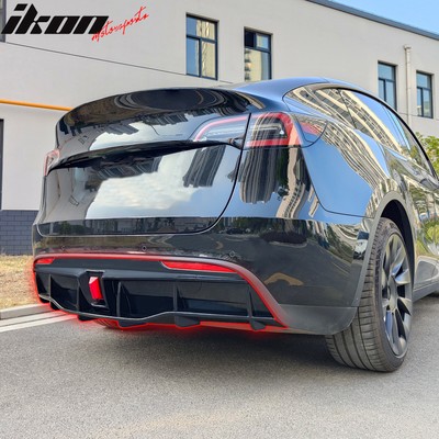 Fits 20-23 Tesla Model Y IKON Style Matte Black Rear Bumper Lip Diffuser W/ LED