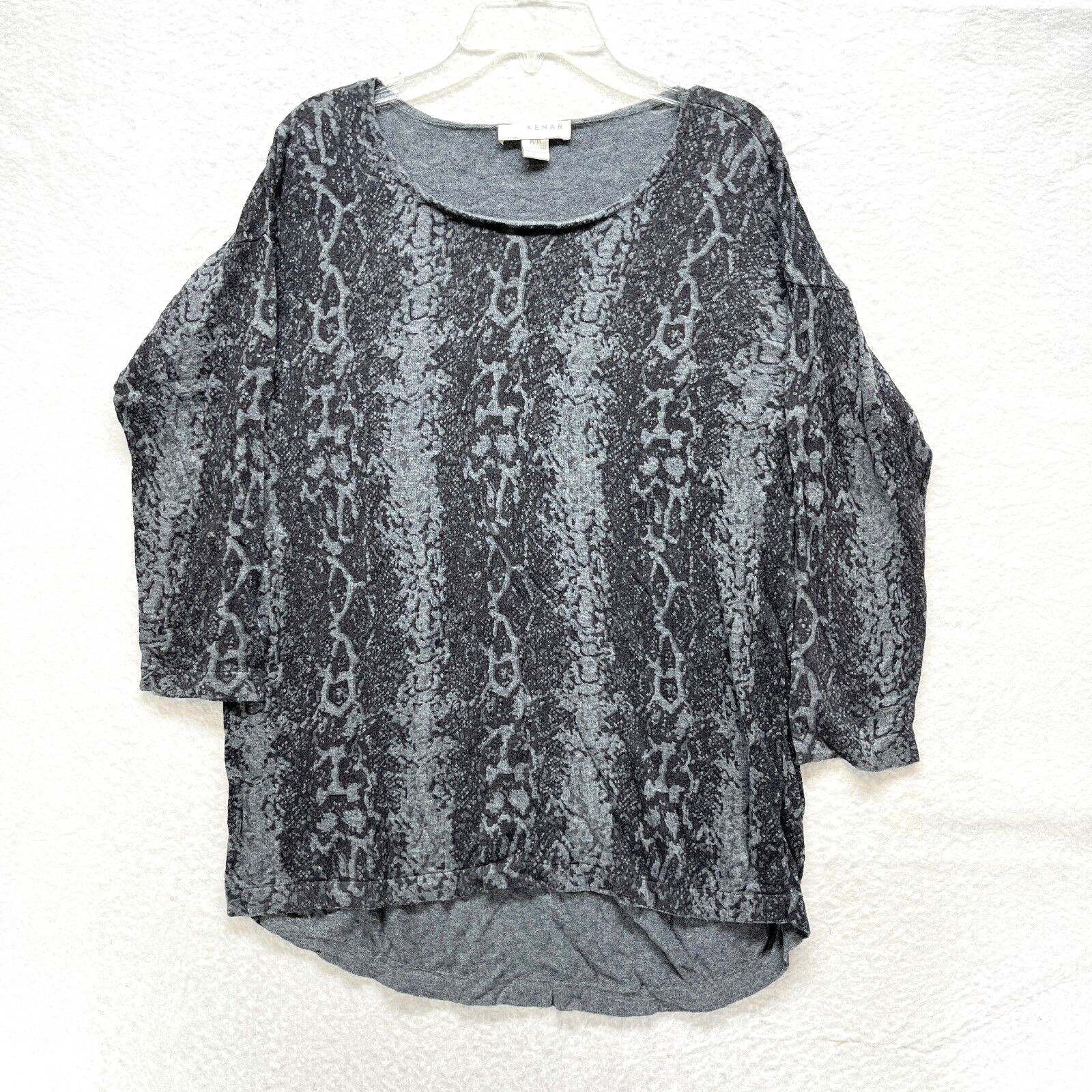 Kenar Knit Top 3/4 Sleeves Women's Size M - Gray Snakeskin Pattern