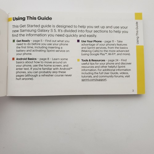 Get Started manual Samsung Galaxy S5 Sprint english and spanish